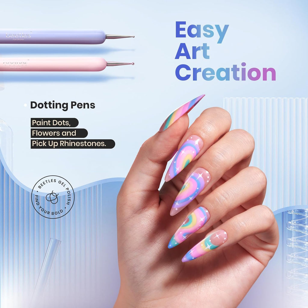 Beetles Gel Polish Nail Art Brushes, 6 Pcs Fingernail Art Design Pens | Wood Alloy Handle, Dotting Pen Clean up Liner French Nail Brush Set, DIY Manicure Tools Gift for Women