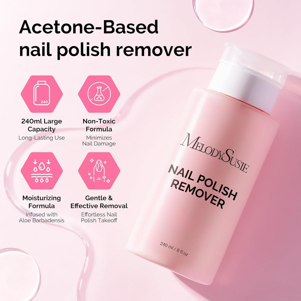 Acetone Nail Polish Remover, 240ML Professional Soak off Gel Nail Polish Remover with Aloe Scent, Quickly & Powerful Remover with Pump for Acrylic Dip Powder