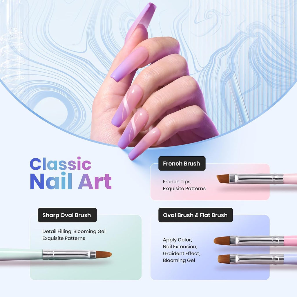 Beetles Gel Polish Nail Art Brushes, 6 Pcs Fingernail Art Design Pens | Wood Alloy Handle, Dotting Pen Clean up Liner French Nail Brush Set, DIY Manicure Tools Gift for Women